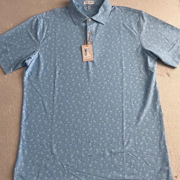 Peter Millar Summer Comfort Mens Polo Shirt Shark Tooth Island Size M Blue NWT - Picture 1 of 14